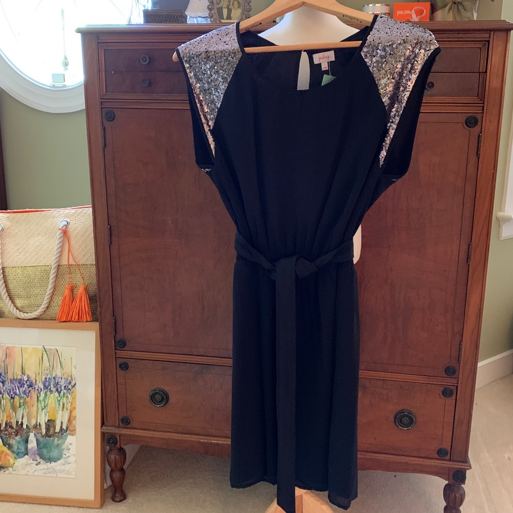 Pixley Black Sequined Shoulder Mini Dress